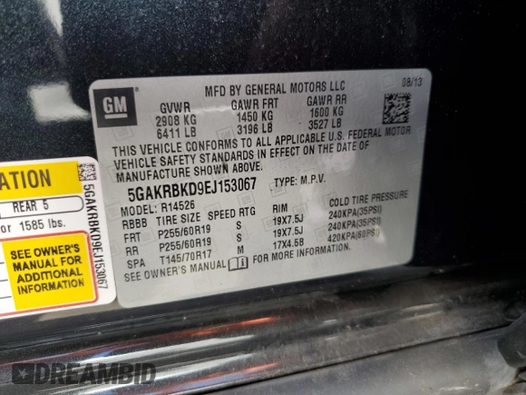 2014 Buick Enclave Leather with VIN 5GAKRBKD9EJ153067, listed as a Copart auction lot 51323165 with 191,671 mi miles and Clean Title. Bid and sale history available at carsss.com. Image 13.