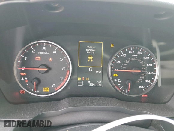 2023 Subaru WRX Premium with VIN JF1VBAF60P9814999, listed as a Copart auction lot 46886105 with 22,414 mi miles and Salvage title. Bid and sale history available at DreamBid. Image 9.