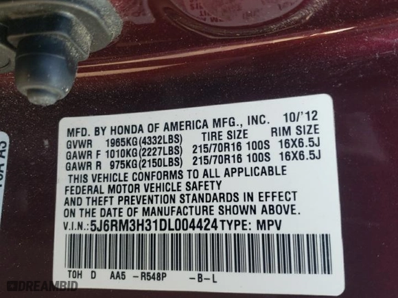 2013 Honda CR-V LX with VIN 5J6RM3H31DL004424, listed as a Copart auction lot 81327314 with 135,606 mi miles and Salvage Title. Bid and sale history available at carsss.com. Image 13.