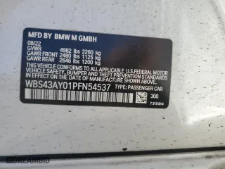 2023 BMW M3 Competition xDrive with VIN WBS43AY01PFN54537, listed as a Copart auction lot 49723805 with 0 mi miles and Salvage Title. Bid and sale history available at carsss.com. Image 14.