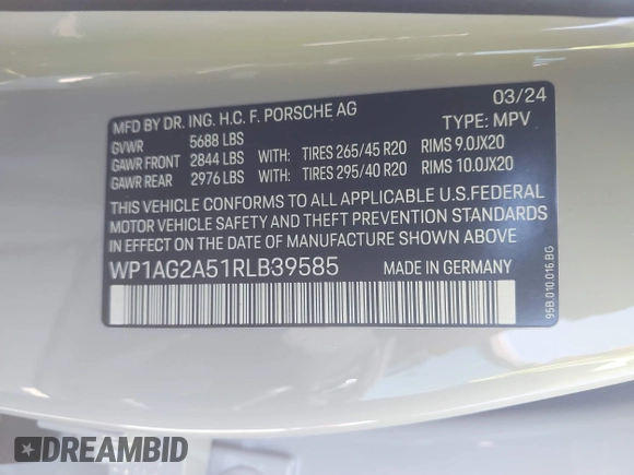 2024 Porsche Macan S с VIN WP1AG2A51RLB39585, выставлен на аукционе IAAI как лот 41750024 с пробегом Не указан миль и . История ставок и продаж доступна на DreamBid. Изображение 9.