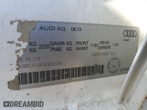 2014 Audi A4 Komfort z VIN WAUBFCFL6EN003339, wystawiony jako Copart lot #60940495 z przebiegiem 202 833 mil mil oraz Nie do naprawy • Non repairable. Historia ofert i sprzedaży dostępna na DreamBid. Obrazek 10.