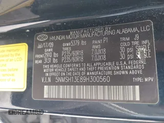 2009 Hyundai Santa Fe Limited z VIN 5NMSH13E89H300560, wystawiony jako IAAI lot #42322254 z przebiegiem 249 985 mil mil oraz . Historia ofert i sprzedaży dostępna na DreamBid. Obrazek 9.