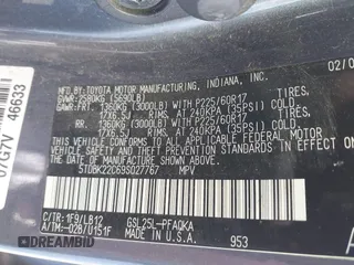 2009 Toyota Sienna XLE with VIN 5TDBK22C69S027767, listed as a IAAI auction lot 42029832 with 200,752 mi miles and . Bid and sale history available at DreamBid. Image 9.
