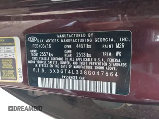 2016 Kia Optima LX с VIN 5XXGT4L33GG047664, выставлен на аукционе IAAI как лот 42382957 с пробегом Не указан миль и . История ставок и продаж доступна на DreamBid. Изображение 9.