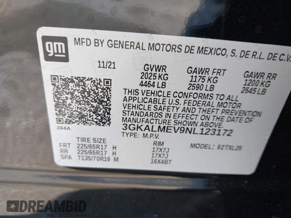 2022 GMC Terrain SLE with VIN 3GKALMEV9NL123172, listed as a IAAI auction lot 41674922 with 25,671 mi miles. Bid and sale history available at carsss.com. Image 9.