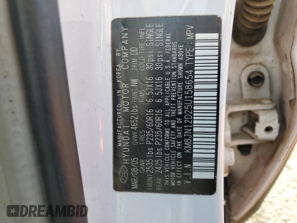 2005 Hyundai Tucson GLS с VIN KM8JN12D25U158654, выставлен на аукционе Copart как лот 44839895 с пробегом 208 582 миль миль и Чистый • Clean title. История ставок и продаж доступна на DreamBid. Изображение 12.