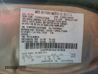 2004 Ford Taurus SE с VIN 1FAFP53214A167828, выставлен на аукционе Copart как лот 51046355 с пробегом Не указан миль и Списание • Salvage title. История ставок и продаж доступна на DreamBid. Изображение 15.