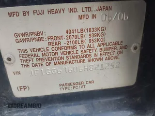 2006 Subaru Impreza i с VIN JF1GG67606H821252, выставлен на аукционе IAAI как лот 42034238 с пробегом 114 681 миль миль и . История ставок и продаж доступна на DreamBid. Изображение 9.