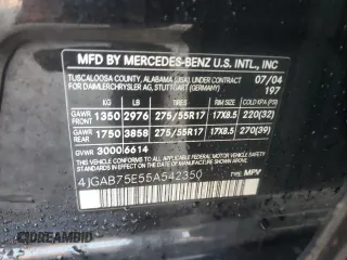 2005 Mercedes-Benz M-Class 5.0L with VIN 4JGAB75E55A542350, listed as a Copart auction lot 79422774 with 169,970 mi miles and Salvage Title. Bid and sale history available at carsss.com. Image 15.
