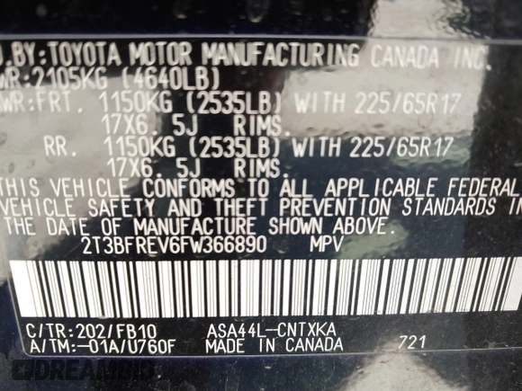 2015 Toyota RAV4 LE with VIN 2T3BFREV6FW366890, listed as a IAAI auction lot 41730097 with 45,920 mi miles. Bid and sale history available at carsss.com. Image 9.