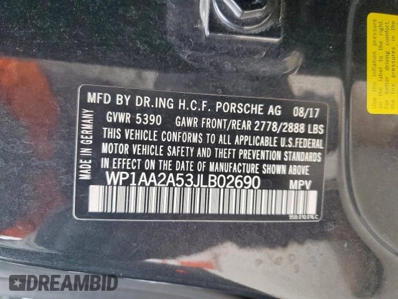 2018 Porsche Macan with VIN WP1AA2A53JLB02690, listed as a Copart auction lot 59747495 with 103,035 mi miles and Salvage title. Bid and sale history available at DreamBid. Image 13.