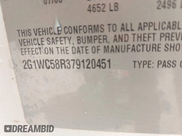 2007 Chevrolet Impala LT with VIN 2G1WC58R379120451, listed as a IAAI auction lot 41861724 with 338,916 mi miles and . Bid and sale history available at DreamBid. Image 9.