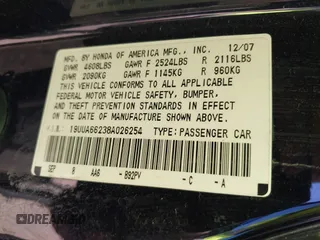 2008 Acura TL with VIN 19UUA66238A026254, listed as a IAAI auction lot 41718348 with 1 mi miles. Bid and sale history available at carsss.com. Image 9.