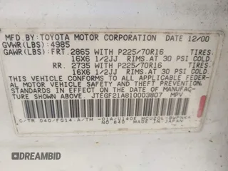2001 Toyota Highlander with VIN JTEGF21A810003807, listed as a IAAI auction lot 42442802 with 262,339 mi miles and . Bid and sale history available at DreamBid. Image 9.