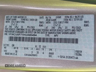 2017 Ford Escape S with VIN 1FMCU0F71HUA80494, listed as a IAAI auction lot 42457990 with 121,903 mi miles and . Bid and sale history available at DreamBid. Image 9.