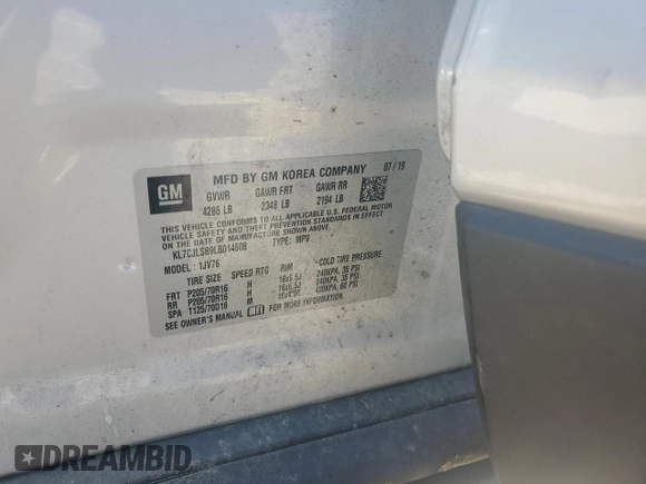 2020 Chevrolet Trax LT z VIN KL7CJLSB9LB014608, wystawiony jako Copart lot #53151265 z przebiegiem 106 326 mil mil oraz Szkoda całkowita • Salvage title. Historia ofert i sprzedaży dostępna na DreamBid. Obrazek 16.