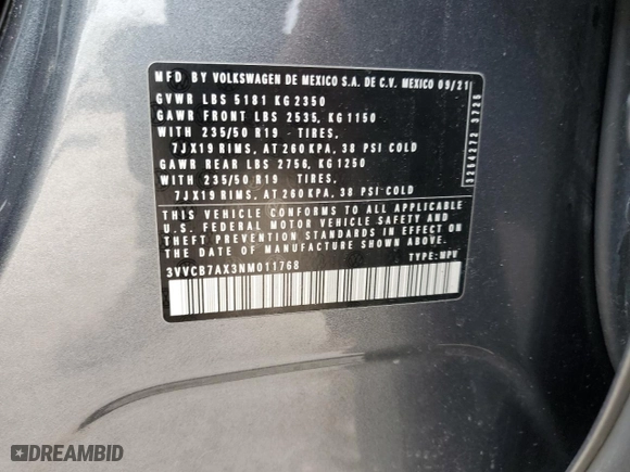 2022 Volkswagen Tiguan SE R-Line Black with VIN 3VVCB7AX3NM011768, listed as a Copart auction lot 46537435 with 80,243 mi miles and Salvage Title. Bid and sale history available at carsss.com. Image 14.