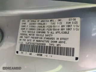 2007 Acura RDX with VIN 5J8TB18277A000909, listed as a IAAI auction lot 40921086 with 154,649 mi miles. Bid and sale history available at carsss.com. Image 8.
