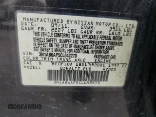 2012 Nissan Sentra S with VIN 3N1AB6AP5CL642270, listed as a Copart auction lot 63668275 with 154,306 mi miles and Salvage title. Bid and sale history available at DreamBid. Image 12.