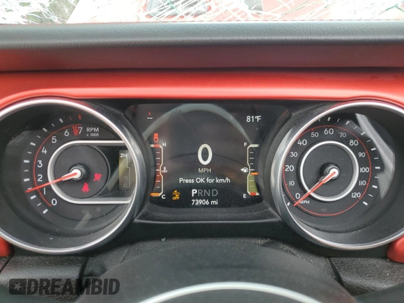 2020 Jeep Gladiator Rubicon z VIN 1C6JJTBG4LL167159, wystawiony jako Copart lot #54992395 z przebiegiem 73 906 mil mil oraz Szkoda całkowita • Salvage title. Historia ofert i sprzedaży dostępna na DreamBid. Obrazek 9.