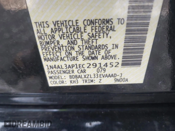 2014 Nissan Altima S with VIN 1N4AL3AP1EC291452, listed as a IAAI auction lot 41642953 with 177,117 mi miles and . Bid and sale history available at DreamBid. Image 9.