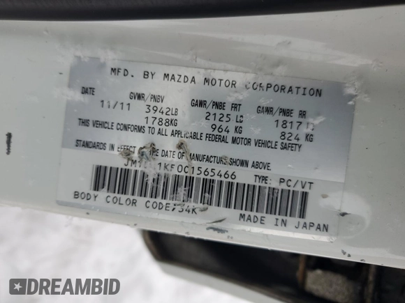 2012 Mazda 3 GX with VIN JM1BL1KF0C1565466, listed as a Copart auction lot 88337645 with 169,713 mi miles and Clean Title. Bid and sale history available at carsss.com. Image 12.