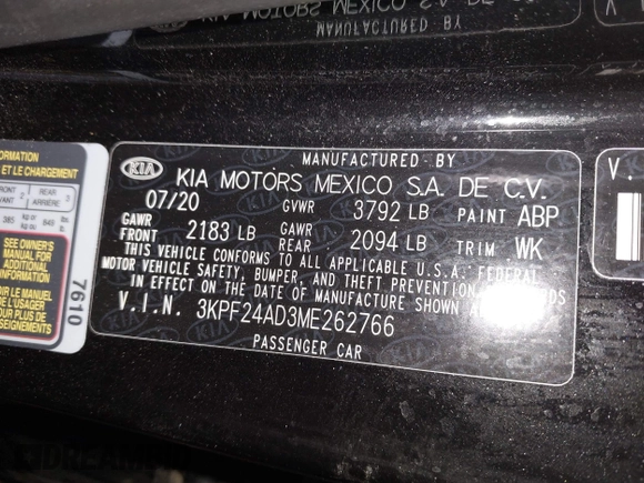 2021 Kia Forte LXS z VIN 3KPF24AD3ME262766, wystawiony jako IAAI lot #42232564 z przebiegiem 14 902 mil mil oraz . Historia ofert i sprzedaży dostępna na DreamBid. Obrazek 9.