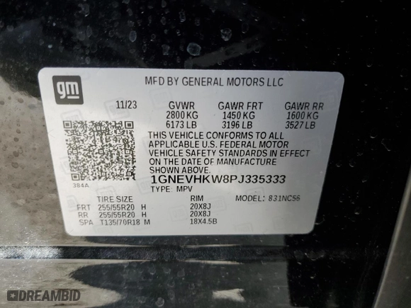 2023 Chevrolet Traverse LT Leather with VIN 1GNEVHKW8PJ335333, listed as a Copart auction lot 45856315 with 6,360 mi miles and Salvage Title. Bid and sale history available at carsss.com. Image 16.