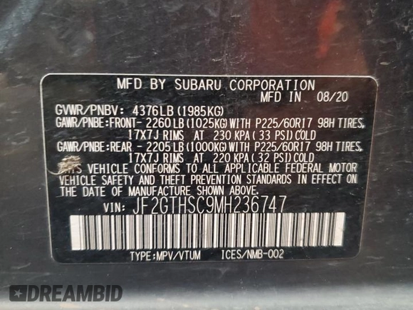2021 Subaru Crosstrek Special Sports with VIN JF2GTHSC9MH236747, listed as a Copart auction lot 61673935 with 129,070 mi miles and Clean title. Bid and sale history available at DreamBid. Image 13.