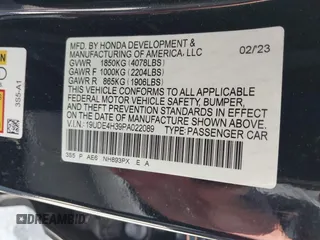 2023 Acura Integra w/A-Spec Package with VIN 19UDE4H39PA022089, listed as a IAAI auction lot 42268243 with 33,276 mi miles and . Bid and sale history available at DreamBid. Image 9.