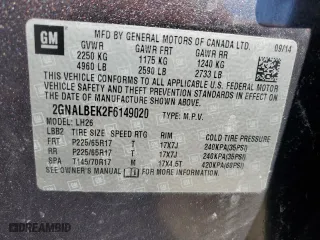 2015 Chevrolet Equinox LT with VIN 2GNALBEK2F6149020, listed as a Copart auction lot 51858015 with 325,719 mi miles and Clean Title. Bid and sale history available at carsss.com. Image 13.