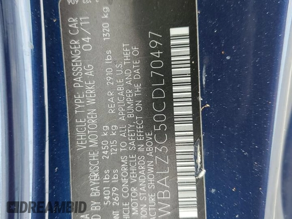 2012 BMW 6 Series 650i z VIN WBALZ3C50CDL70497, wystawiony jako Copart lot #82409164 z przebiegiem 17 982 mil mil oraz Szkoda całkowita • Salvage title. Historia ofert i sprzedaży dostępna na DreamBid. Obrazek 12.