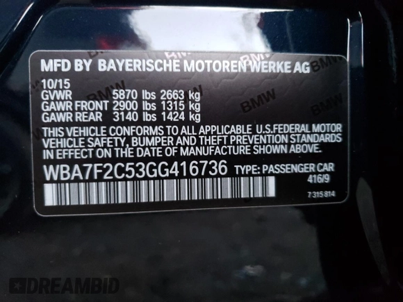 2016 BMW 7 Series 750i xDrive with VIN WBA7F2C53GG416736, listed as a Copart auction lot 69490682 with 62,148 mi miles. Bid and sale history available at carsss.com. Image 12.