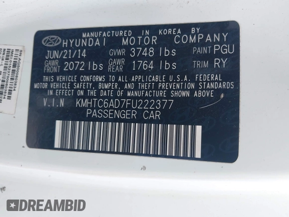 2015 Hyundai Veloster z VIN KMHTC6AD7FU222377, wystawiony jako IAAI lot #42000787 z przebiegiem 150 582 mil mil oraz . Historia ofert i sprzedaży dostępna na DreamBid. Obrazek 9.