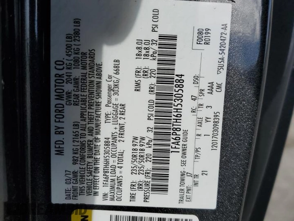 2017 Ford Mustang EcoBoost with VIN 1FA6P8TH6H5305884, listed as a Copart auction lot 52672735 with 159,381 mi miles and Salvage title. Bid and sale history available at DreamBid. Image 15.