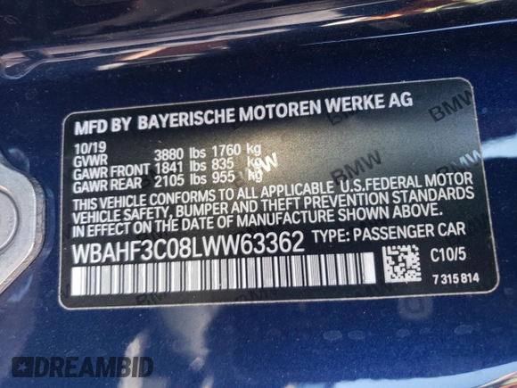 2020 BMW Z4 sDrive30i with VIN WBAHF3C08LWW63362, listed as a Copart auction lot 58871973 with 19,257 mi miles. Bid and sale history available at carsss.com. Image 13.