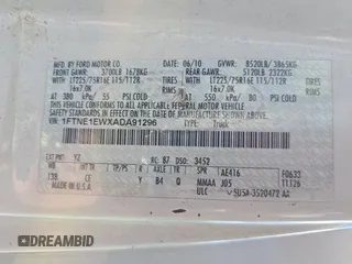 2010 Ford Econoline Cargo Commercial with VIN 1FTNE1EWXADA91296, listed as a IAAI auction lot 42571036 with 154,626 mi miles and . Bid and sale history available at DreamBid. Image 35.