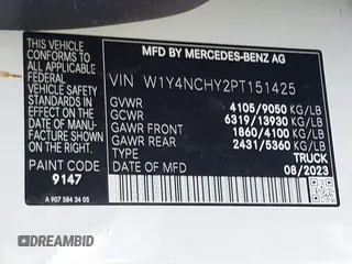 2023 Mercedes-Benz Sprinter Cargo with VIN W1Y4NCHY2PT151425, listed as a IAAI auction lot 41889490 with 27,563 mi miles. Bid and sale history available at carsss.com. Image 9.