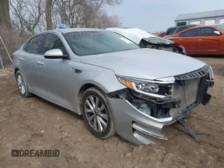 2017 Kia Optima LX with VIN 5XXGT4L36HG147615, listed as a IAAI auction lot 41710145 with 125,743 mi miles. Bid and sale history available at carsss.com. Image 1.