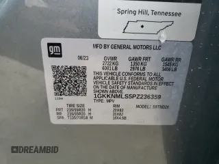 2023 GMC Acadia SLT with VIN 1GKKNMLS5PZ236359, listed as a Copart auction lot 43765185 with 20,388 mi miles and Salvage Title. Bid and sale history available at DreamBid. Image 14.