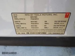 2016 Tesla Model S 90D with VIN 5YJSA1E24GF129862, listed as a IAAI auction lot 41343452 with 1 mi miles. Bid and sale history available at carsss.com. Image 9.