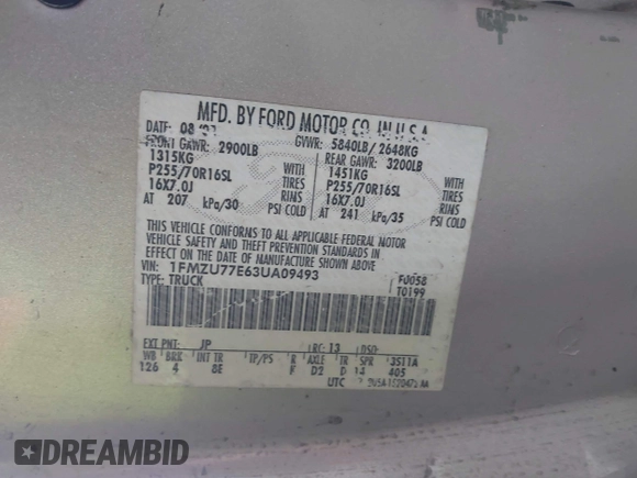2003 Ford Explorer Sport Trac XLS с VIN 1FMZU77E63UA09493, выставлен на аукционе IAAI как лот 42340903 с пробегом 203 029 миль миль и . История ставок и продаж доступна на DreamBid. Изображение 9.
