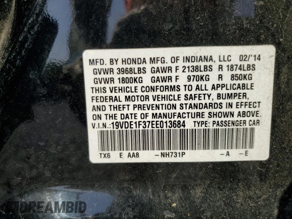 2014 Acura ILX with VIN 19VDE1F37EE013684, listed as a Copart auction lot 59668865 with 102,116 mi miles and Clean title. Bid and sale history available at DreamBid. Image 12.