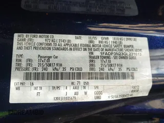 2016 Ford Focus Titanium with VIN 1FADP3N23GL231613, listed as a IAAI auction lot 42645683 with 76,072 mi miles and . Bid and sale history available at DreamBid. Image 9.