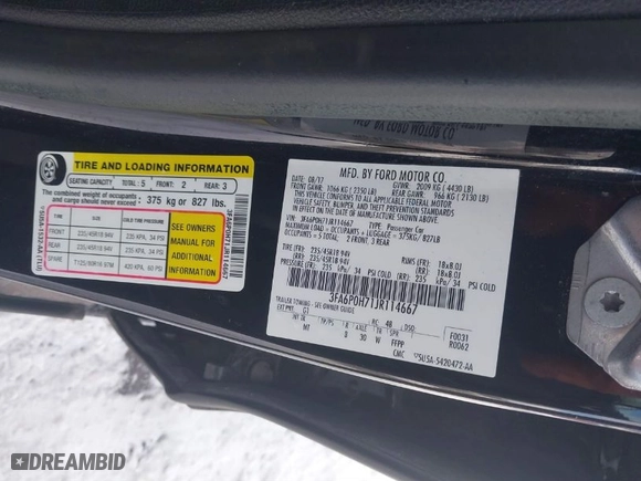 2018 Ford Fusion SE with VIN 3FA6P0H71JR114667, listed as a IAAI auction lot 41621378 with NaN miles. Bid and sale history available at carsss.com. Image 9.
