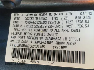 2012 Honda CR-V EX-L with VIN JHLRM4H70CC021165, listed as a IAAI auction lot 42023012 with 147,603 mi miles and . Bid and sale history available at DreamBid. Image 9.