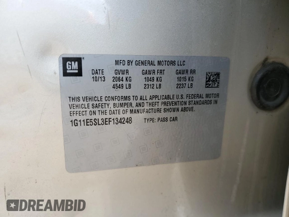 2014 Chevrolet Malibu LT with VIN 1G11E5SL3EF134248, listed as a Copart auction lot 51797055 with 145,840 mi miles and Salvage Title. Bid and sale history available at DreamBid. Image 12.