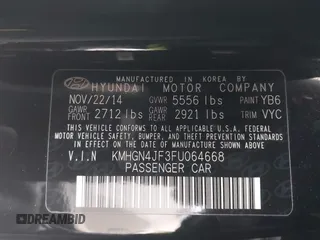 2015 Hyundai Genesis 5.0L with VIN KMHGN4JF3FU064668, listed as a IAAI auction lot 41139235 with 58,353 mi miles. Bid and sale history available at carsss.com. Image 9.