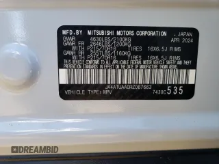 2024 Mitsubishi Eclipse Cross ES z VIN JA4ATUAA0RZ067663, wystawiony jako Copart lot #80663844 z przebiegiem 4 mil mil oraz Szkoda całkowita • Salvage title. Historia ofert i sprzedaży dostępna na DreamBid. Obrazek 12.